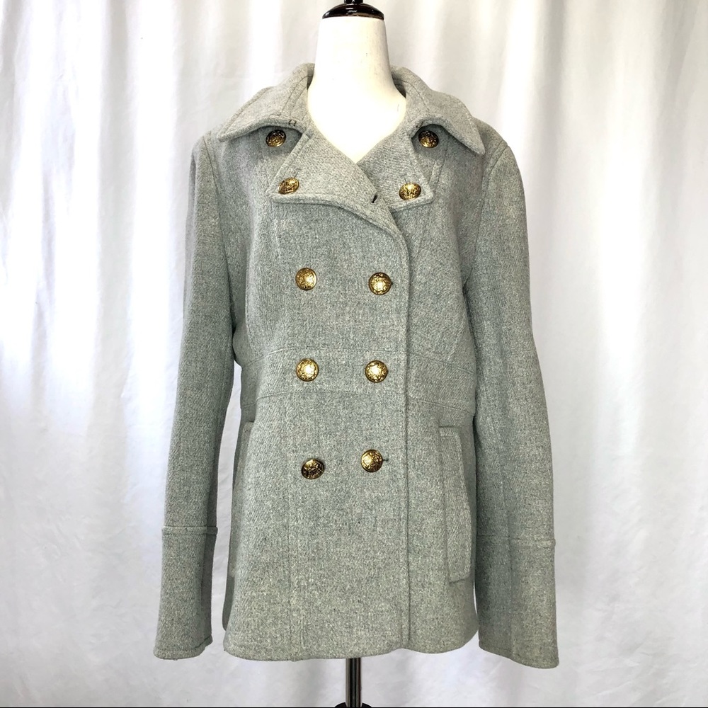 J Crew Stadium Cloth pea coat HTF light grey wool blend 12